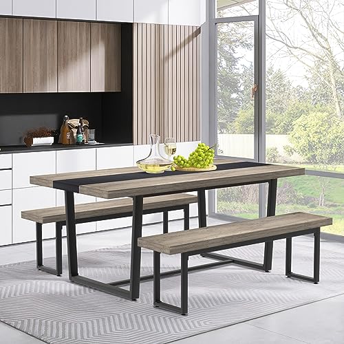 STHOUYN 59” Dining Bench Pair of 2 for 6-8 Person, Farmhouse Indoor Kitchen Table Benches, Bed Bench, Industrial Shoe Bench, Entryway Benches (Grey 2pcs) STHOUYN