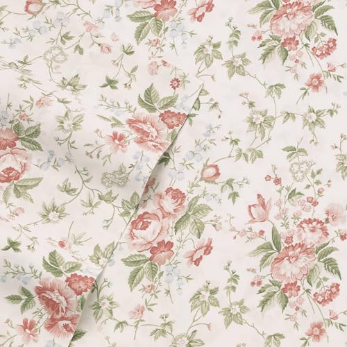 Laura Ashley - Queen Sheet Set, Buttery-Soft Bed Sheets with a Naturally Silky Smooth Cotton Sateen Lightweight Feel - Matching Pillowcases & Fitted Sheet (Lilian Coral) Laura Ashley