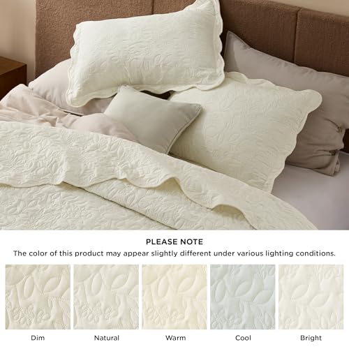 Bedsure Quilts Queen Size - Ultra Soft Pre-Washed Cloud-Like Bedding, All-Season Lightweight Comforter for Country Bedroom, Leaf Design Coverlet in Cream Yellow, 90 x 96 Inches Bedsure