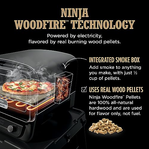 Ninja Woodfire Outdoor Pizza Oven, 8-in-1 Portable Electric Roaster Oven, Heats up to 700°F, 5 Artisan Pizza Settings, Integrated BBQ Smoker Box, Includes Flavored Wood Pellets, Terracotta Red Ninja