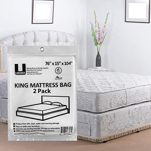 Uboxes King Mattress Poly Covers, 76 x 15 x 104 inch, 2 Count (Pack of 1), Clear Uboxes