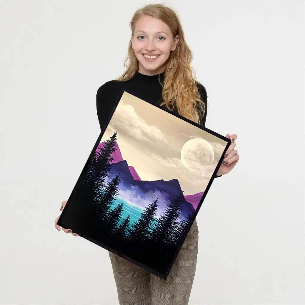 VIGEGU 4 Pack Paint by Numbers Kit for Adults Framed Canvas - with Wooden Easel,Adults' Paint-by-Number Kits Moon Lake Tree Mountain DIY Acrylic Landscape Oil Painting Arts Crafts 7.8x11.8inch VIGEGU