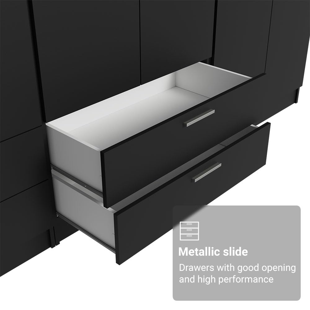 Madesa Wardrobe Armoire Closet, 6 Doors 4 Drawers, 94 Inch Wooden Bedroom Storage Cabinet with Shelves and Hanging Space, Black Madesa