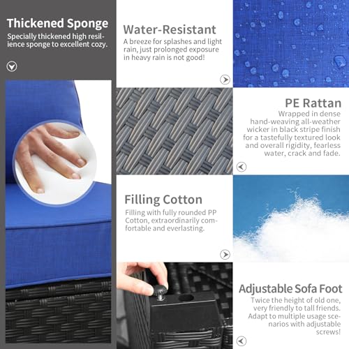 Rattaner Outdoor Wicker Furniture Set 5 Pieces Patio Sectional Sofa Couch Set with Storage Table Royal Blue Anti-slip Cushions Furniture Covers Rattaner