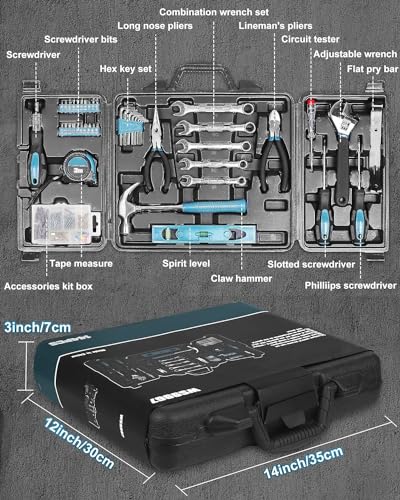Tool Kit for Home, 144 Piece Hand Tool Set with Storage Box, General Basic Repair Tool Set with Hammer, Pliers, Wrenches, Voltage Tester, Measure Tape, Screwdriver Bits Zeite