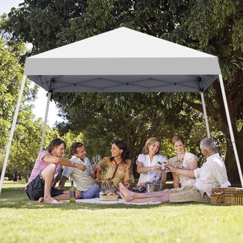 Oneofics Canopy Tent, 10X10 FT Pop Up Canopy Outdoor Instant Tent Slant Legs with Carrying Bag, Portable Gazebo Shelter for Patio Deck Garden and Beach - 8X8 FT Canopy Cover (White) Oneofics