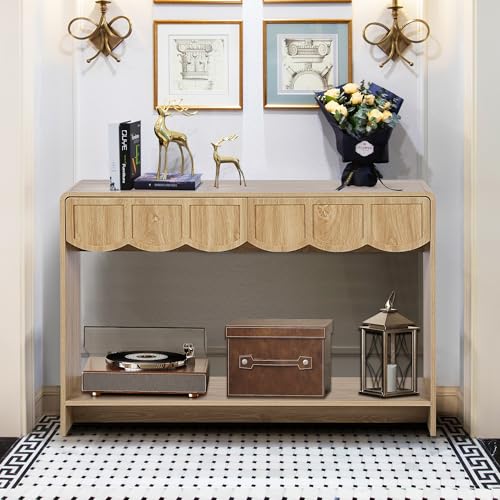 ORRD Console Table with Drawers, Mid-Century 43 Inches Narrow Entryway Table with Open Storage Shelves, Hallway Accent Tables Behind Couch Tables for Living Room - Natural ORRD
