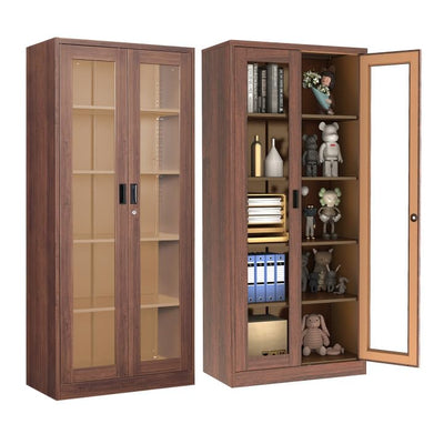 AFAIF 71" Tall Brown Metal Storage Cabinet with Glass Doors and Adjustable Shelves