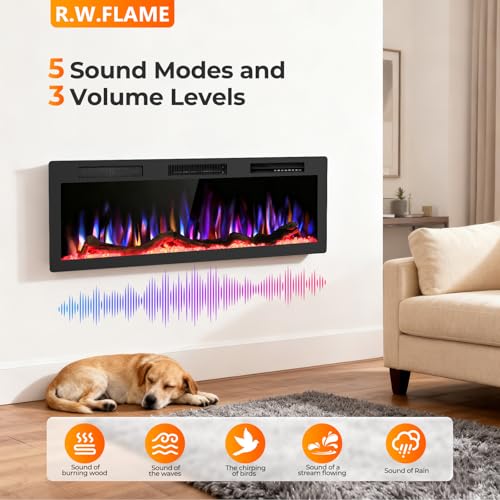 R.W.FLAME 50" Recessed and Wall Mounted Smart Electric Fireplace, Alexa/WiFi Enabled, APP Control with Multiple Sound Modes, Remote Control with Timer, Adjustable Flame Colors and Speed R.W.FLAME
