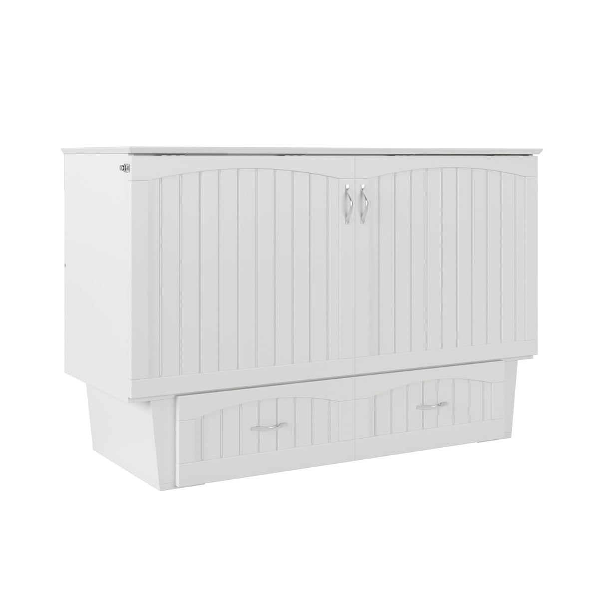 AFI, Nantucket Queen Murphy Bed Chest with Mattress, Storage Drawer and Built-In USB Charger, White AFI