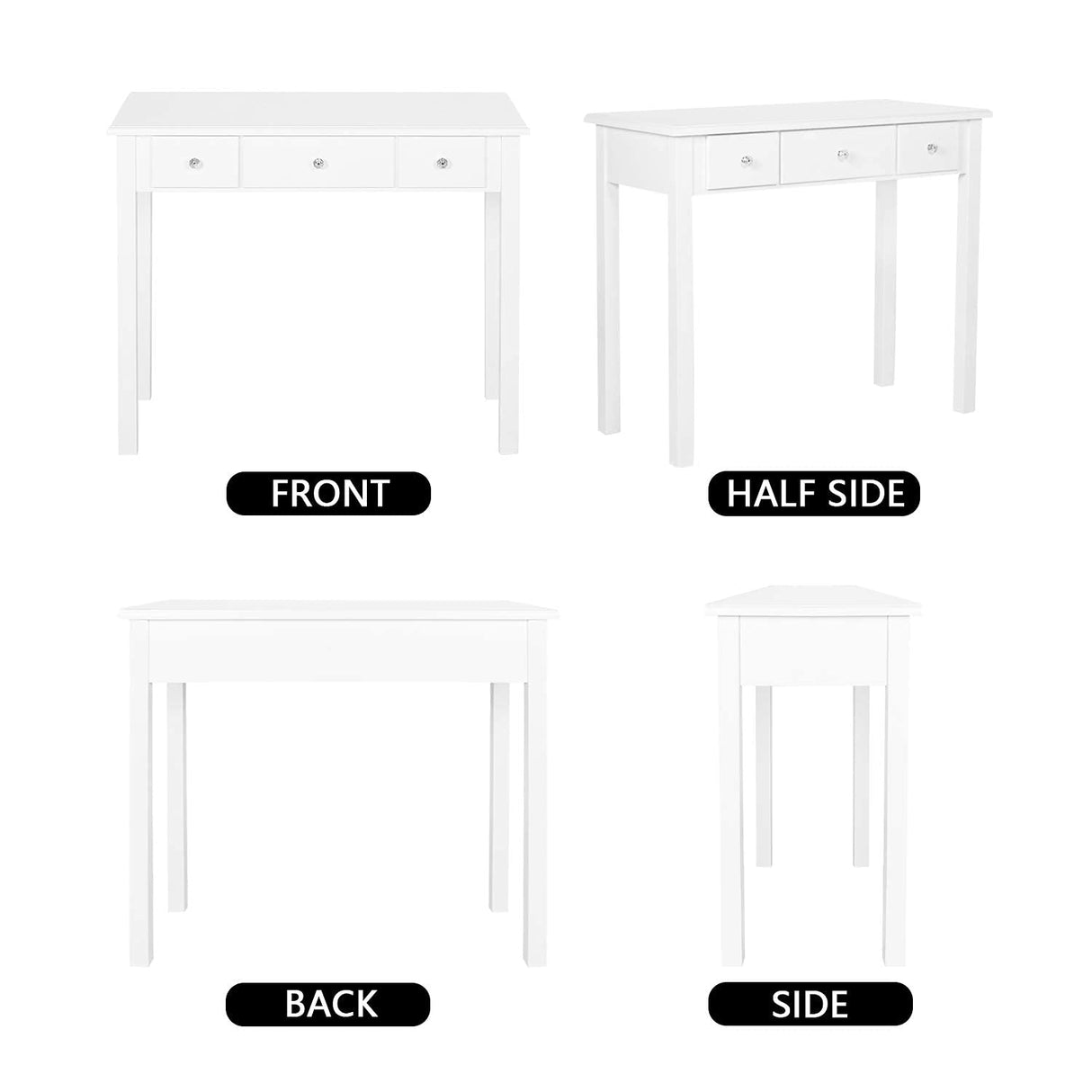 STHOUYN Home Office Small Writing Desk with Drawers Bedroom, Study Table for Adults/Student, Vanity Makeup Dressing Table Save Space Gifts White (White) STHOUYN