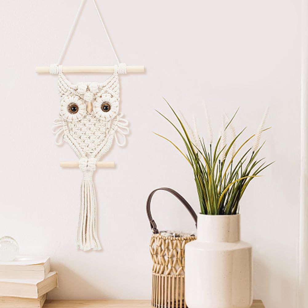 ORIGACH DIY Macrame Owl Wall Hanging Tapestry Kit Handmade Macrame Owl Kit Boho Hand Woven Macrame Wall Hanging Decor for Living Room Bedroom Office ORIGACH