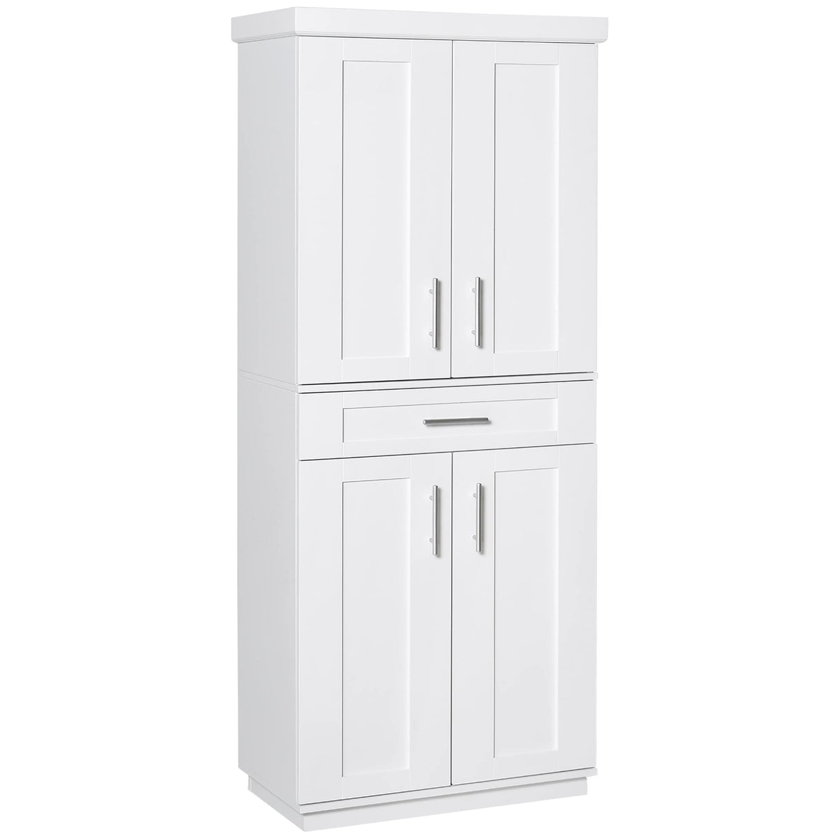 HOMCOM 72" Kitchen Pantry Cabinet, Freestanding Tall Storage Cabinet with 4 Doors, Drawer and 3 Adjustable Shelves for Dining Room, White HOMCOM
