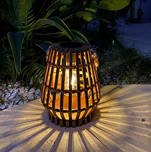 Hanging Solar Lantern Rattan Outdoor Lanterns for Patio Waterproof with Handle Large Bright Natural Bamboo Solar Table Lamp LED Lights Edison Bulb Design Decor for Wedding Yard Garden Farmhouse pearlstar
