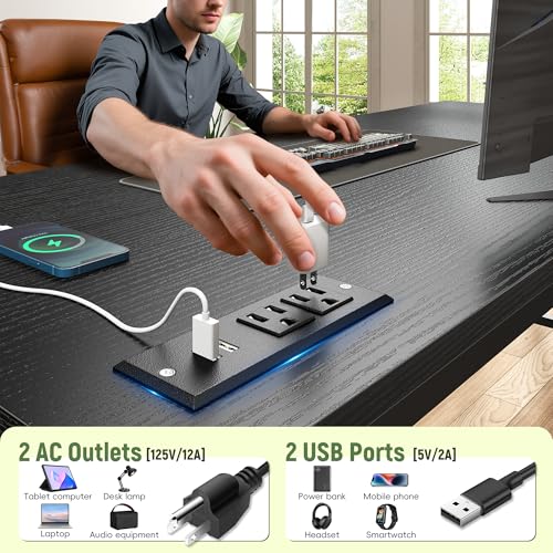 DurayLoly 47.2" Gaming Desk with Power Outlet and LED Lights,Computer Desk with Adjustable Monitor Stand and Drawer,Office Desk with CPU Stand for Home Work,Study and Gaming, Small Spaces,Black DurayLoly