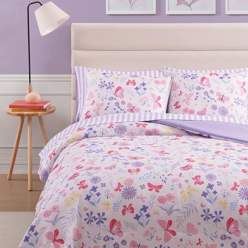Wink Deer Twin Comforter Set with Sheets for Girls-5 Pieces Twin Bedding Sets with Pink Comforter, Sheets, Pillowcase & Sham for Kids (Cute Botanical Flowers, 66" X 86") Wink Deer