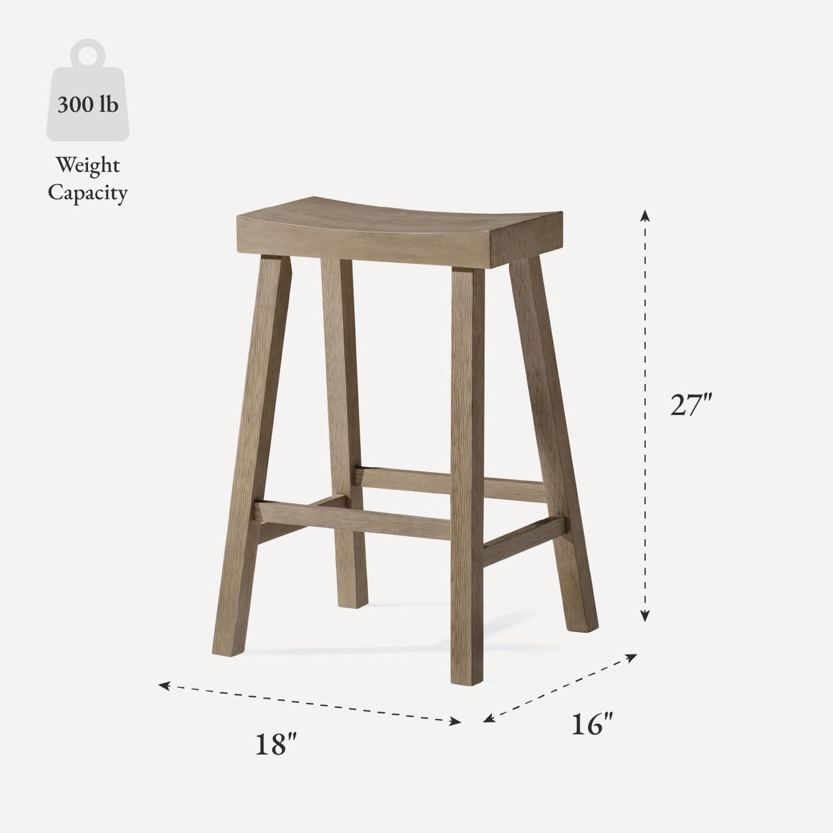 Maven Lane Kitchen Bar Stool, Modern Farmhouse Wood Counter Barstool, Kitchen Island Stool, Counter Height Bar Stools for Kitchen, Wide Seat Backless Bar Stools, Vincent 26", Antiqued Grey, Set of 2 Maven Lane
