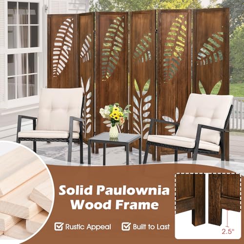 Giantex Boho Rustic Room Divider, 6 Panel Carved Leaf Folding Wood Screen, Fully Assembled, 67'' Freestanding Privacy Partition Decorative Wall, Foldable Room Separator for Bedroom, Brown Giantex