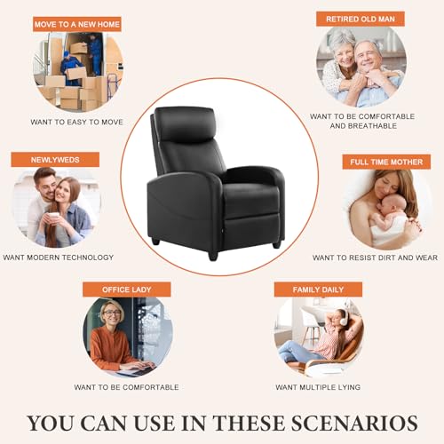 Sweetcrispy Recliner Chair Fabric Recliner Sofa No Massage, Home Theater Seating with Lumbar Support, Adjustable Push Back Overstuffed High-Density Sponge Reclining for Living Room, Grey