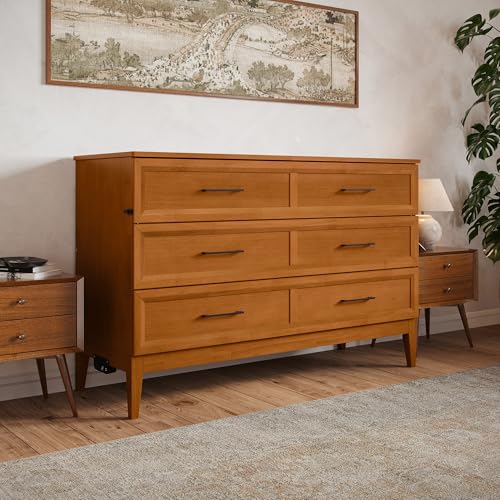 AFI, Santa Fe Queen Murphy Bed Chest with 6" Mattress & Built-in USB Charger, Light Toffee AFI