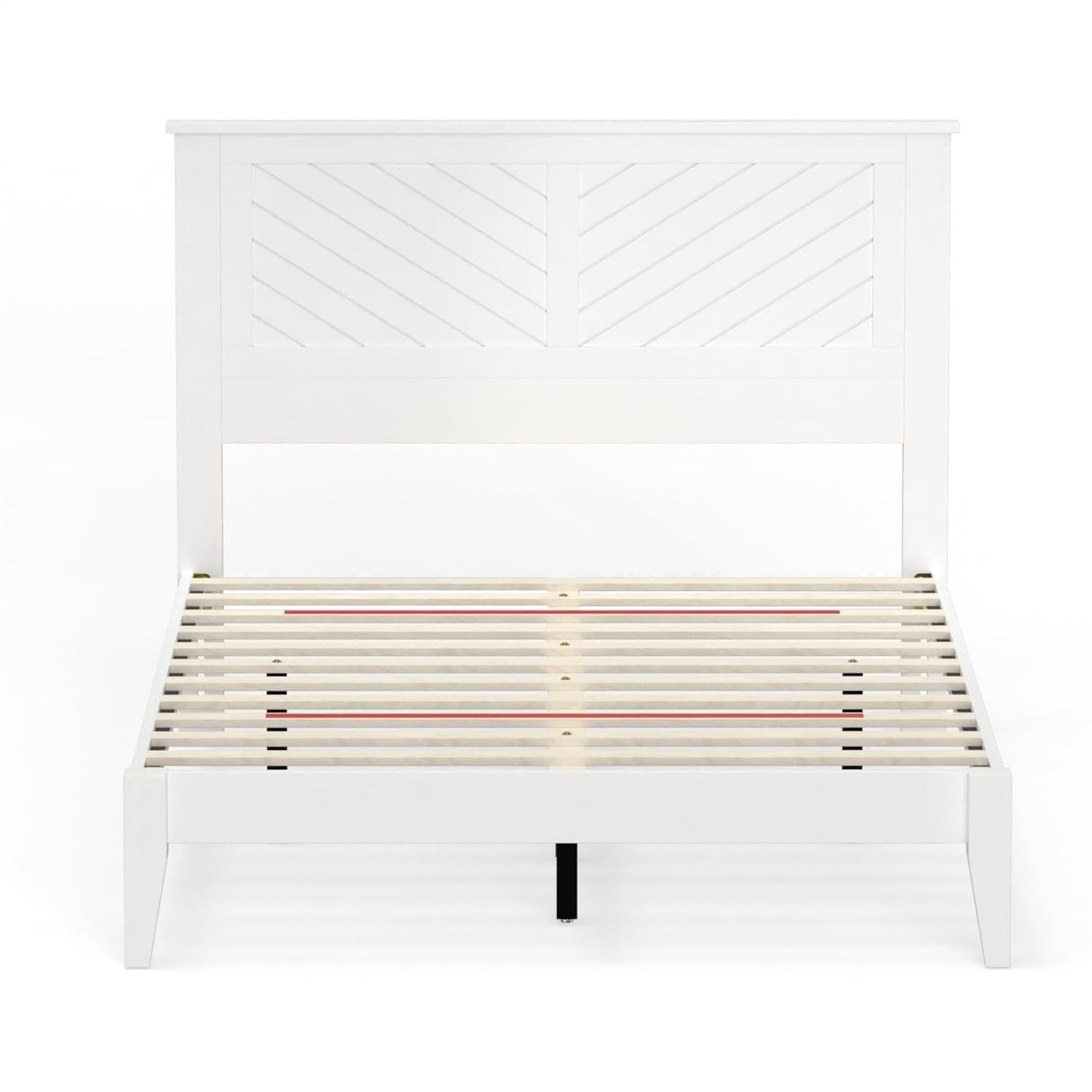 ComfIQ Serene Farmhouse Style Wood Bed in Full Size with Chevron Scoring Headboard, Coastal Modern Design, Sturdy, Easy Assembly, Ample Underbed Storage, White Finish ComfIQ