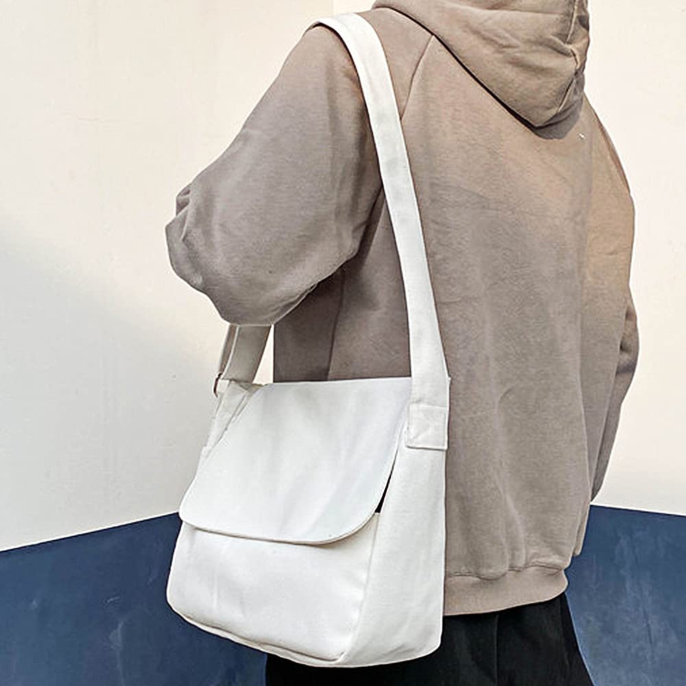 TopTie Classic Canvas Messenger Bag, White Canvas Shoulder Bag Side Bag for Men and Women TopTie