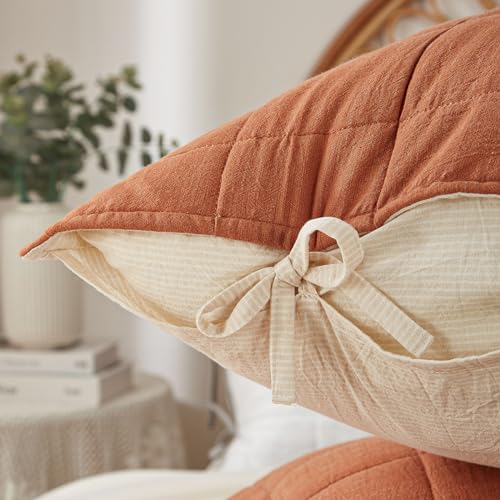 softpage Cotton Quilt Bed Spreads, 3-Pieces Bedding Set with Coverlet Light Weight Quilt Blanket with 2 Pillow Shams (Burnt Orange, Queen) softpage