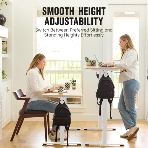 Veken 47.2 Inch Electric Standing Desk, Height Adjustable Sit Stand Up, Wood Desktop, Work Home Office Computer PC Desks, Gaming Writing Study Bedroom Rising Table, Nature Veken
