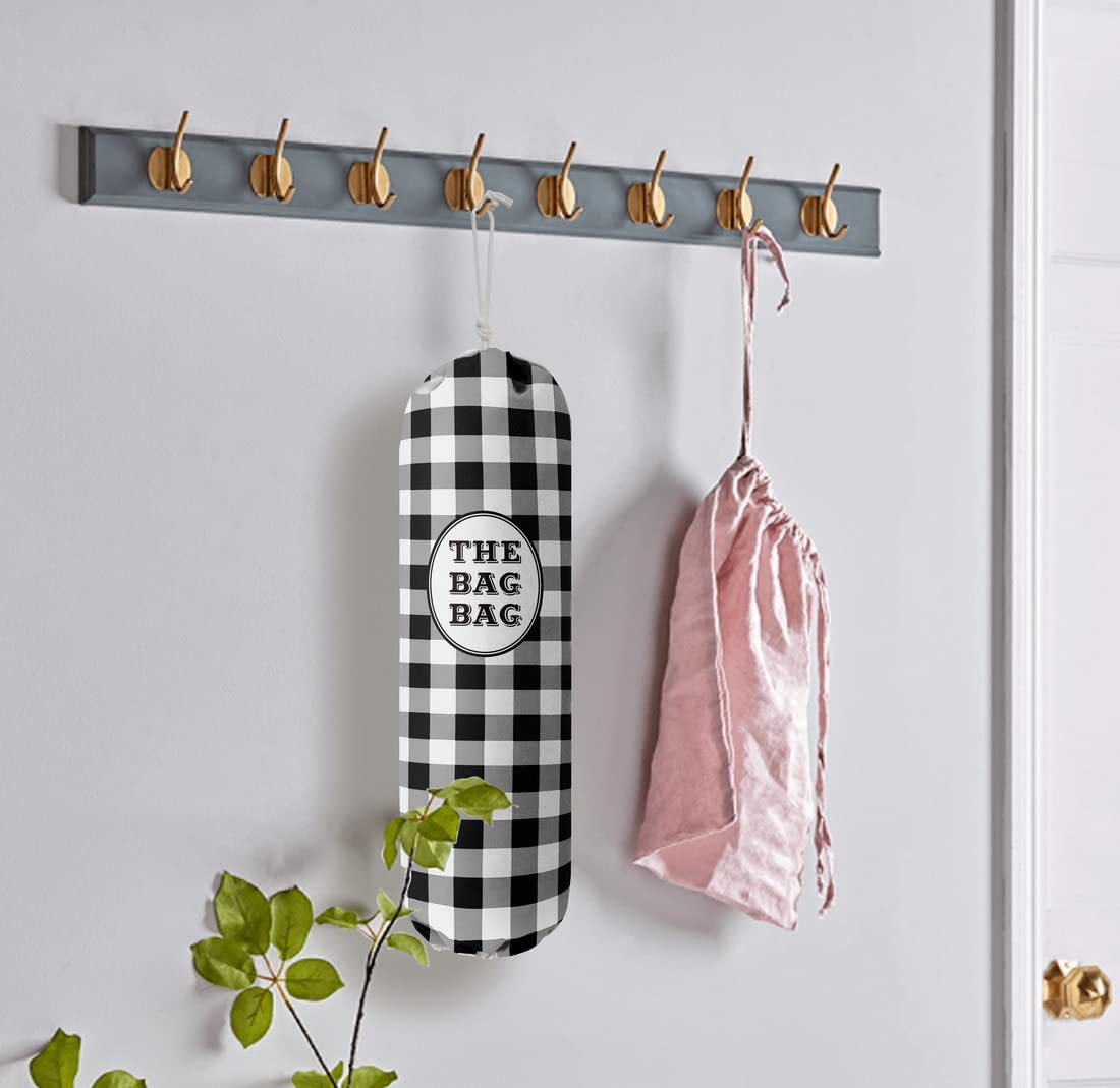Black White Buffalo Check Plaid Grocery Bags Holder Organizer For Shopping Bags,Wall Mount Plastic Bags Storage Container Dispensers, Kitchen Housewarming Gifts For Women Family Friends Grandma Mom HiLus