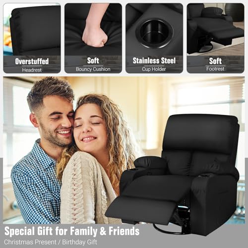 LEVELEVE Rocking Recliner Chair, Massage Rocker Recliner Chair with Vibration Massage and Heat, 360° Swivel Recliner Chairs, Living Room, Bedroom, Nursery, RV, Black