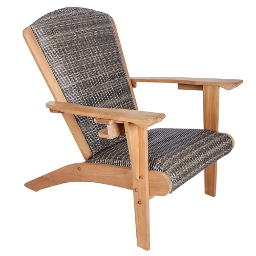 Cambridge Casual Auburn Padded Upholstered Outdoor Adirondack Chair, Teak Wood and All-Weather Wicker Cambridge Casual