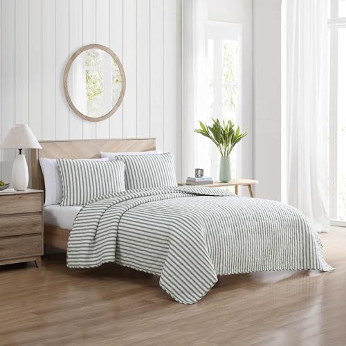 Stone Cottage - Twin Quilt Set, Reversible Cotton Bedding with Matching Shams, Striped Ideal Bedding Set (Willow Way Green, Twin) Stone Cottage
