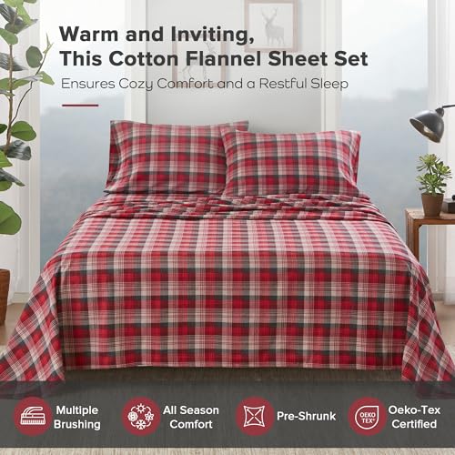 Woolrich Cotton Sheet Set Cottage Charms Print, 100% Cotton Flannel Sheets Warm & Fuzzy Bedding Set Twin Size Sheets, Fitted Pocket Fits Up to 12" Mattress, Twin Red Plaid 3 Piece Woolrich John Rich & Bros.
