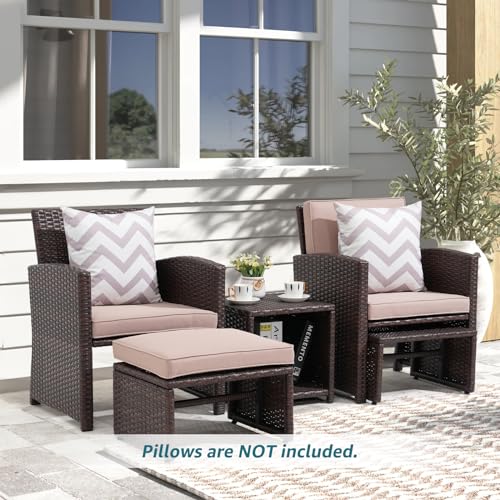 OC Orange-Casual 5 Pcs Patio Conversation Set Balcony Furniture Set with Cushions, Brown Wicker Chair with Ottoman, Storage Table for Backyard, Garden, Porch, Dark Grey OC Orange-Casual