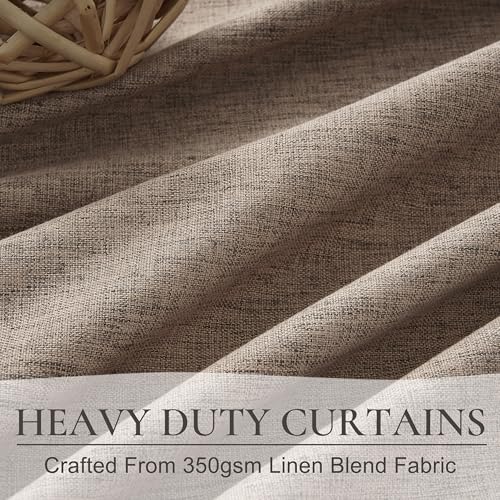 Dark Flax Living Room Curtains 86 Inches Long,Tan Pinch Pleated Linen Window Curtain Total Blackout Burlap Sunblock Thermal Drapes for Winter Cabin/Office/Nursery Room Divider (40"x86" 2panels) QJmydeco