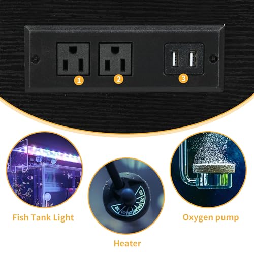 DWVO 40-50 Gallon Aquarium Stand with Power Outlets & LED Light, Cabinet for Fish Tank Accessories Storage - Metal Fish Tank Stand Suitable for Turtle Tank, Reptile Terrarium, 660LBS Capacity, Black DWVO