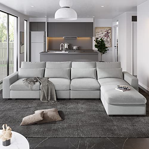 Merax 129" Large Modular Sectional Sofa 5 Pieces Modern L Shaped Couch with Deep Wide Chaise for Living Room Love Seats, Light Gray Merax