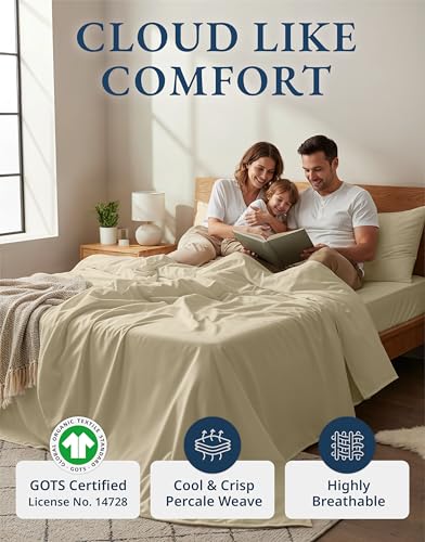 LANE LINEN 100% Organic Cotton Twin Size Bed Sheets, Fully Elasticized Mercerised Cotton Bed Sheet Set, Soft & Comfy Low Pill Face Resistant Bedding Sheets & Pillowcase Set- Linen LANE LINEN