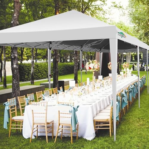 COBIZI 10x30 Pop up Canopy Tent for Parties with 8 Removable Sidewalls, Waterproof UPF 50+ Commercial Event Tent, Protable Outdoor Canopy with 4 Sandbags for Wedding, Backyard(10x30FT, White) COBIZI