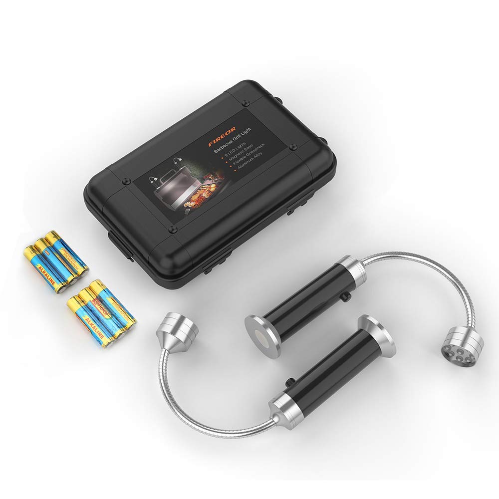 Barbecue Grill Light Grilling Accessories for Outdoor, BBQ Magnetic LED Lights Flexible Gooseneck Weather Resistant, Men Dad Gifts Traeger Smoker Pit Boss Griddle Gadget Batteries Included 2 Pack FIREOR