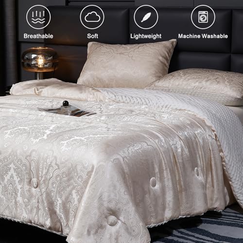 tohrisa Jacquard Comforter Set - Luxury Warm Paisley Floral Pattern King Size Bedding with 2 Pillowcases All-Season Soft & Lightweight 3D Bubble Design Bed Set (104x90 Inches Rose Gold) tohrisa