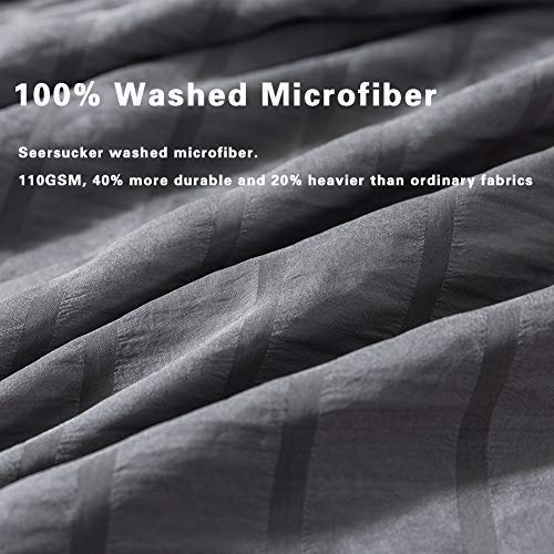 AveLom Seersucker Duvet Cover Set King Size (104 x 90 inches), 3 Pieces (1 Duvet Cover + 2 Pillow Cases), Dark Gray Ultra Soft Washed Microfiber, Textured Duvet Cover with Zipper Closure, Corner Ties AveLom