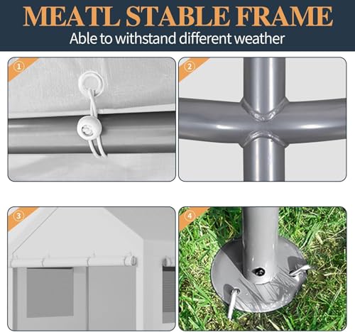 Shintenchi Portable Garage Canopy,10x20 FT Heavy-Duty Design Carport,Carport Canopy with Side-Opening Removable Door & Roll-Up Window,Portable Car Port for Car, Truck, Boat,White Shintenchi