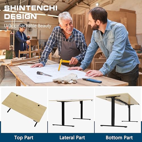 Shintenchi Standing Desk, 71x31 Inch Height Adjustable Electric Sit Stand up Desk, Ergonomic Rising Computer Table, Modern Lift Gaming Desk Workstation for Home Office, Walnut and Black Shintenchi