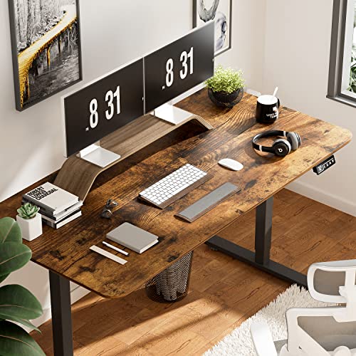 YESHOMY Height Adjustable Electric Standing Desk, 55 inch Computer Table, Home Office Workstation, Black Leg/Rustic Brown Top YESHOMY