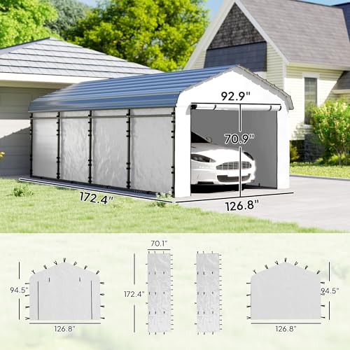 Outsunny Carport Replacement Sidewall Panels Set of 4 for 10' x 15' Carports, UPF50+ Waterproof PE Tarp Replacement Side Wall Cover with Zipper Door, Top Cover and Frame Not Included, White Outsunny