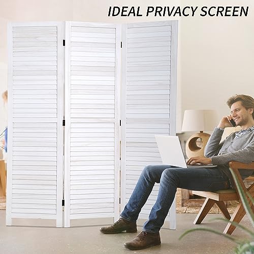 BLKMTY Room Divider 3 Panel Privacy Screen Folding Screen 5.6ft Tall Wood Screens Dividers Freestanding Portable Partition Wall Divider Space Seperate Indoor Home Furniture for Bedroom, White BLKMTY