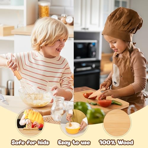 LUOLAO Wooden Kids Safe Knife and Kids Baking Set for Real Cooking, 6 PCS Toddler Montessori Kitchen Tools, Cooking and Baking for Kids Little Chefs LUOLAO
