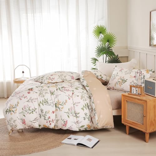 OAITE Duvet Cover King Size - 100% Cotton Comforter Cover Floral Duvet Cover Sets 3-PC, Breathable Duvet Cover with Zipper Closure & Corner Ties OAITE