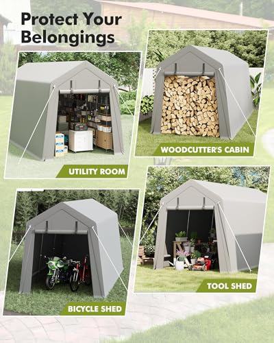 7 x 8 x 15 ft Heavy-Duty Outdoor Storage Shed Tent with Waterproof Tarp, Portable Carport Garage Shelter with Roll-Up Zipper Door & Vents for Motorcycle, Bike, Lawn Mower, Garden Tools GAOMON